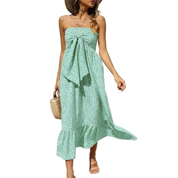 𝅺strapless Off The Shoulder Maxi Dresses Mint Green - Picture 3 of 5